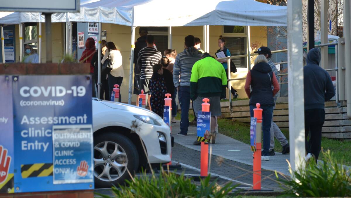 TESTING TIMES: Long lines at Shoalhaven District Hospital COVID testing clinic on Wednesday morning. 