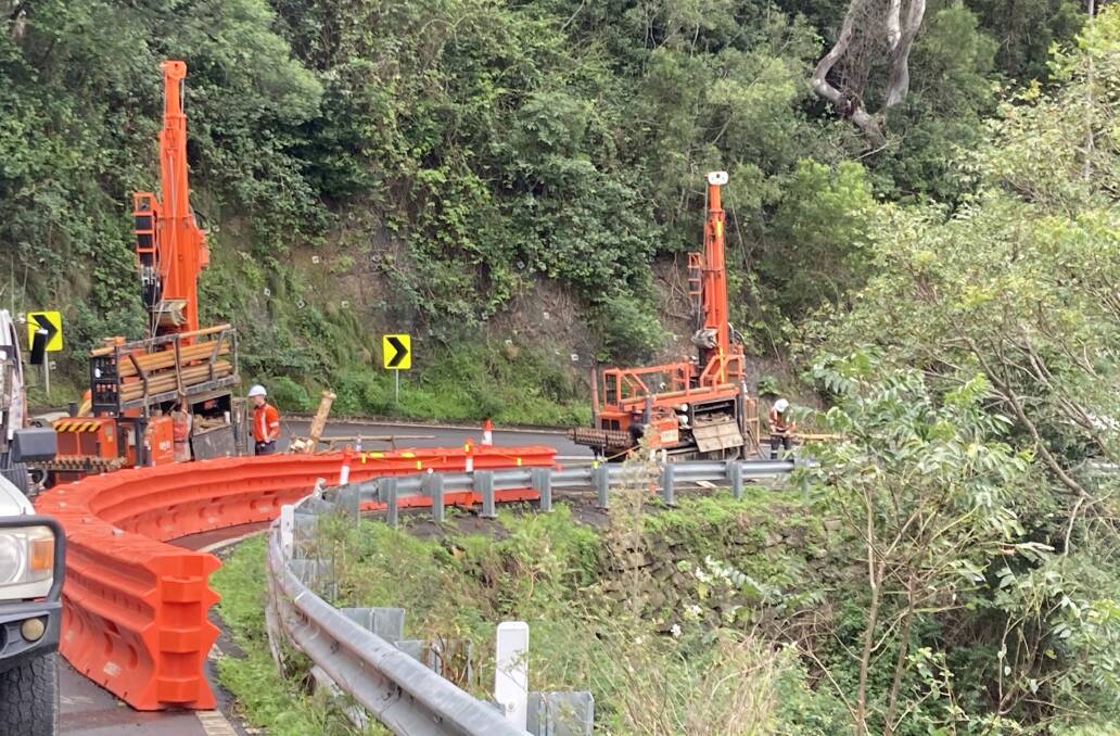 REPAIR PLAN: Transport for NSW and geotechnical specialists are drilling Moss Vale Road to determine sub-surface material layers and foundation conditions as part of the ongoing repairs for the road over Cambewarra Mountain which suffered numerous landslips in the recent wet weather event.