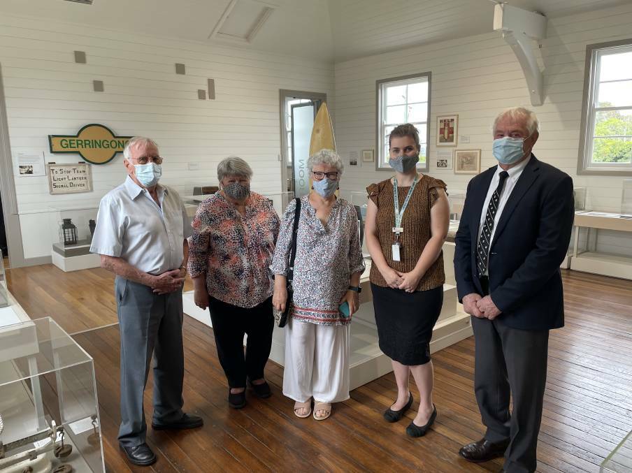 NEW FACILITY: Matt Dalton, Helen McDermott and Bobbie Millar from the Gerringong and District Historical Society with Gerringong library officer Lauren Watkins and mayor Mark Honey in the new museum space.