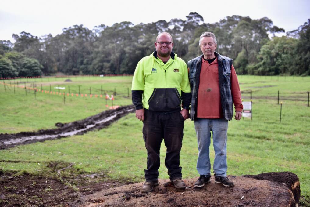 WATER: Jarred Duffell (left) and John Druce, from Druce DP installing the water line at the Bomaderry off-leash dog park. Image: Richard Miller