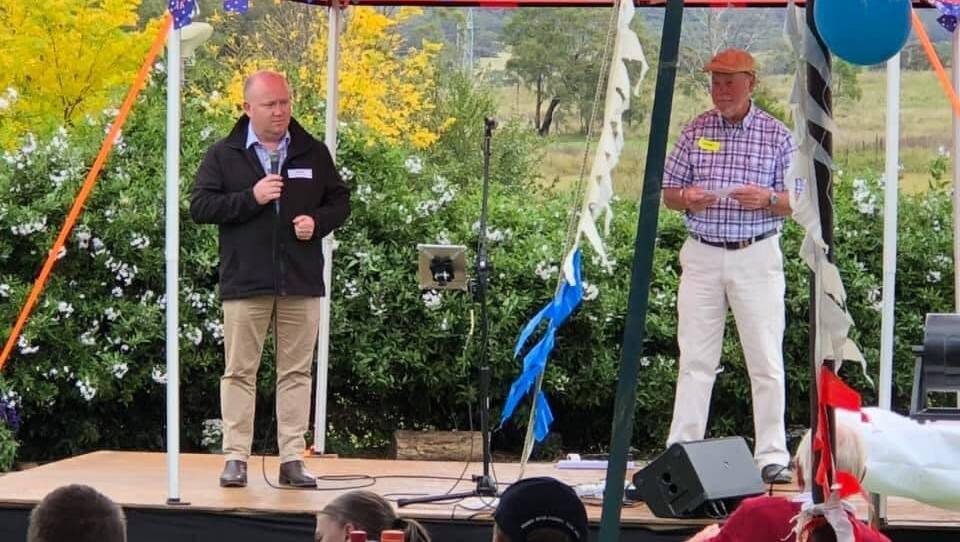 INSPIRATION: Former RFS Commissioner Shane Fitzsimmons addresses the crowd at the the Nerriga Thank You Day. Photo: Corang Estate Facebook