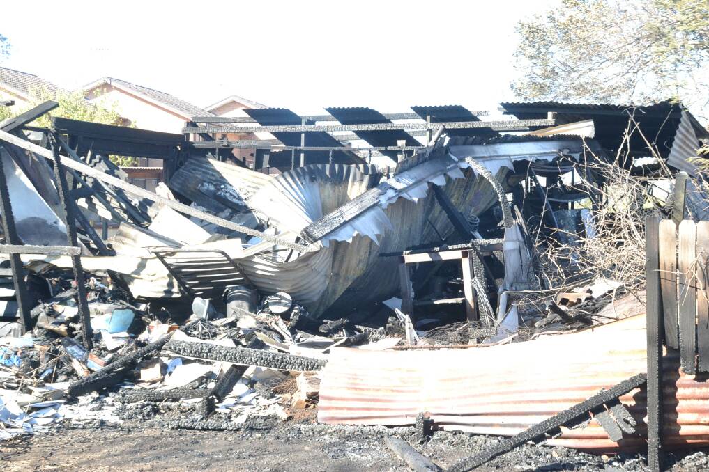 The shed destroyed at Bomaderry in the West Cambewarra Road fire. Photo: Robert Crawford