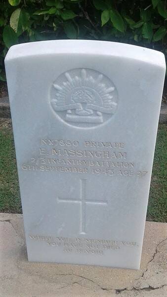 Private Ted Massingham's gravestone in the Cairns War Cemetery. Photo: Claud McKelvey