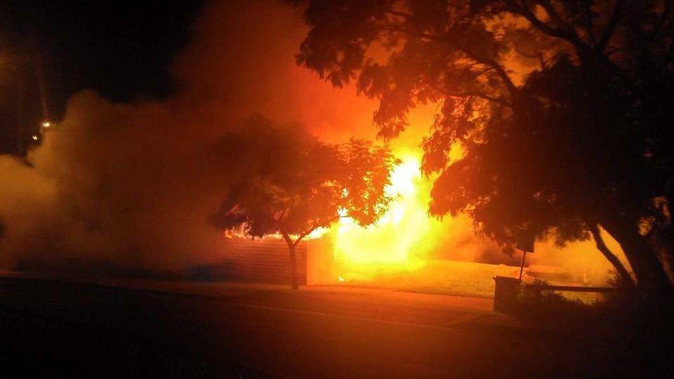 BLAZE: The Nowra Sailing Club on fire. Photo by Sean Thorpe of Nowra.
