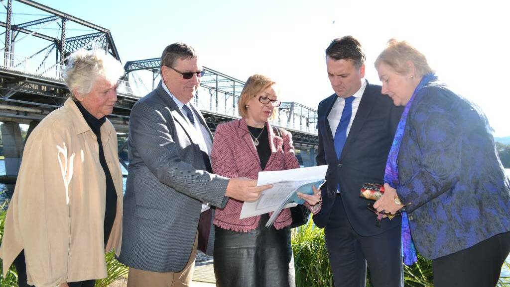 FLASHBACK: 2014 - RMS development manager David Corry and regional manager Renae Elrington brief then Shoalhaven Mayor Joanna Gash, federal Assistant Minister for Infrastructure and Regional Development Jamie Briggs and Gilmore MP Ann Sudmalis on the progress of the proposed third crossing of the Shoalhaven River.