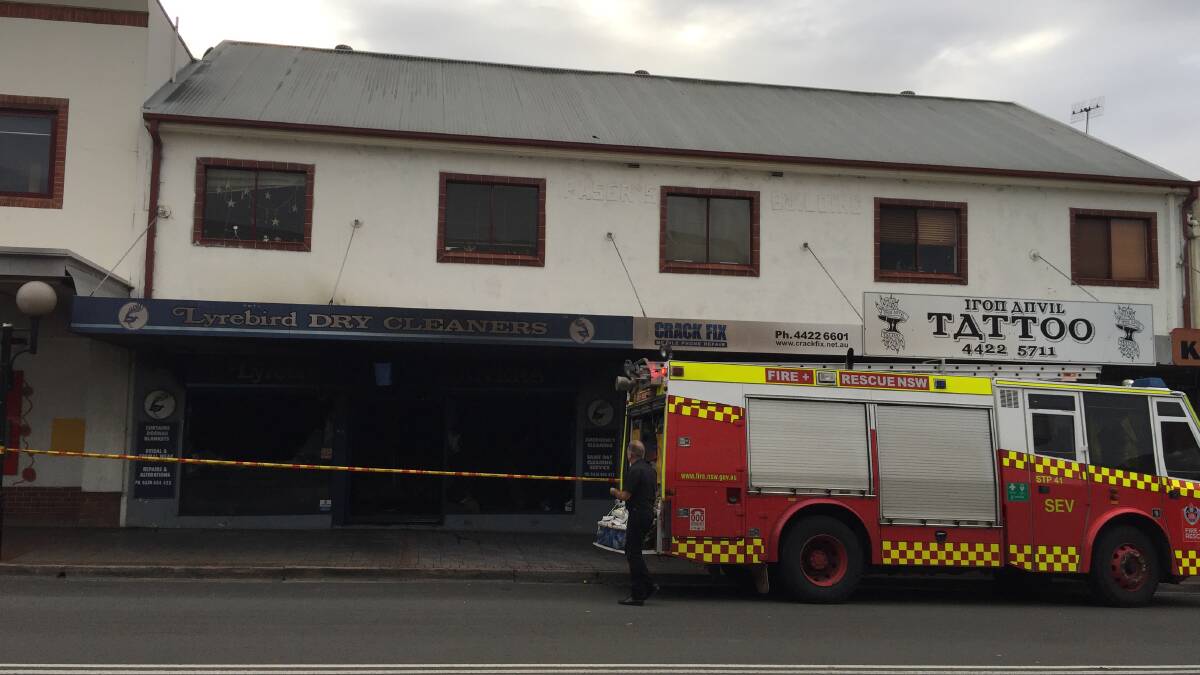 FIRE SCENE: Fire and Rescue NSW crews remain on the scene of a dry cleaners fire in the Nowra CBD.