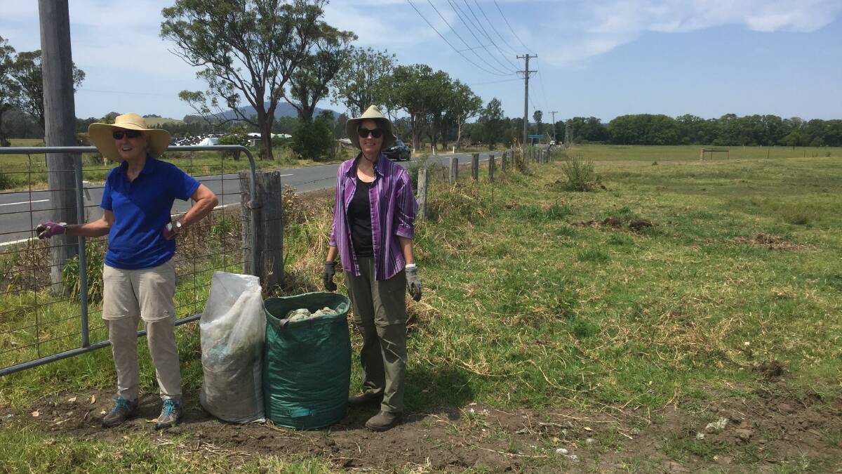 After: Shoalhaven Riverwatch and Shoalhaven Landcare Association volunteers with the collected silage plastic from Wharf Road Berry.