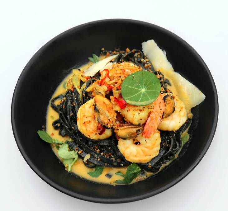 The Butter Factory's squid ink linguine with smoked prawns is on the menu,
