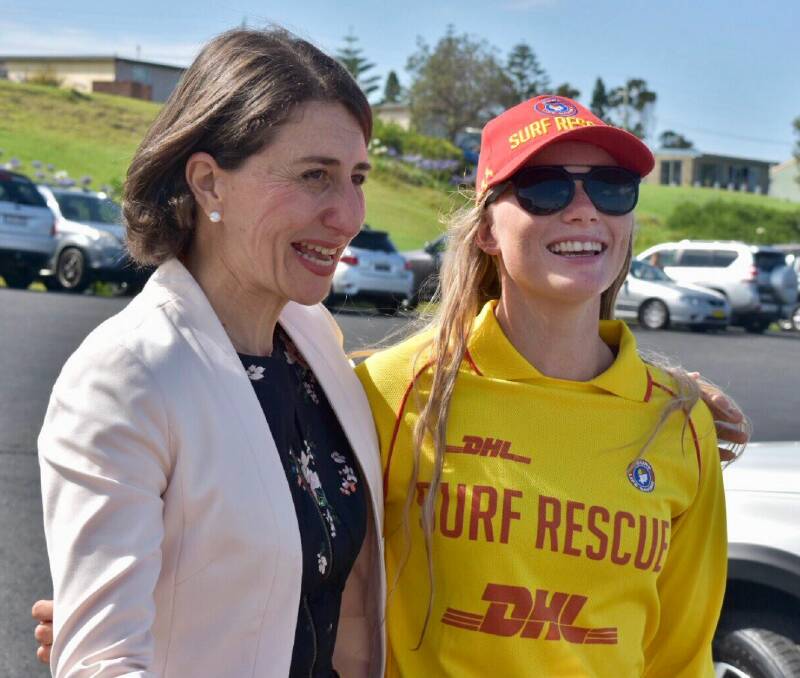 WELCOME: NSW Premier Gladys Berejiklian meets Nowra-Culburra Surf Club member Shannon Anderson during Tuesday's visit.