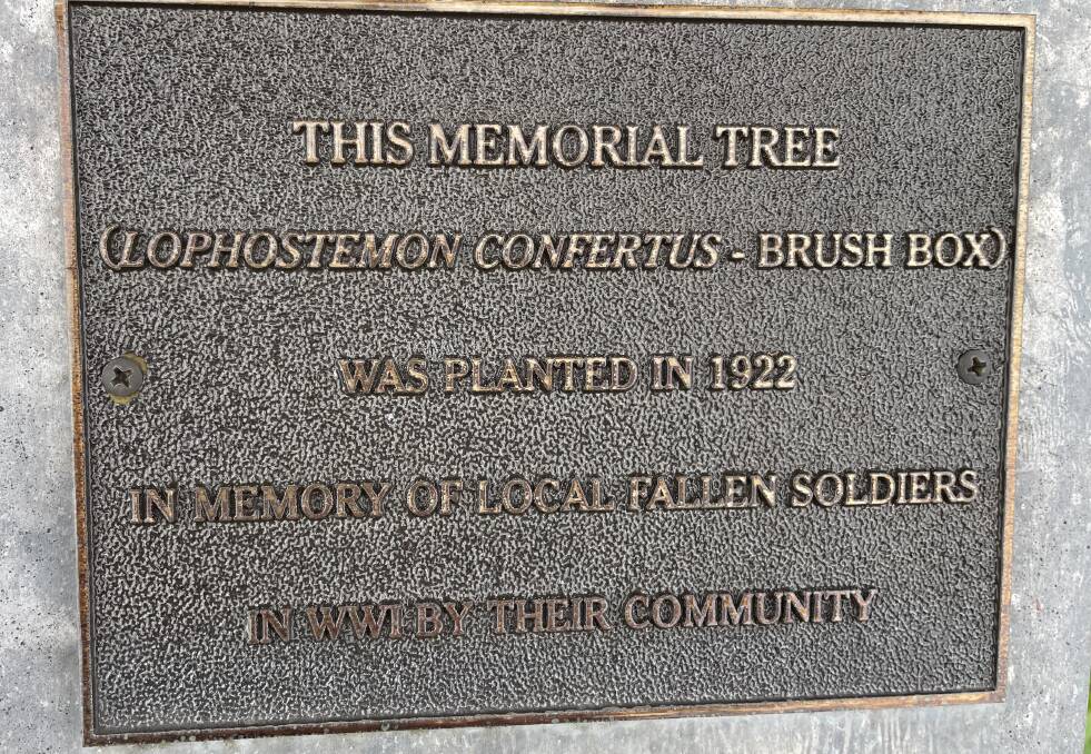 HONOUR: The commemorative plaque placed near the tree at the corner of Pyree Lane and Greenwell Point Road at Pyree.