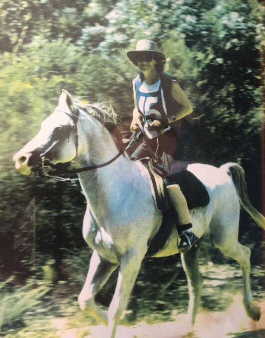 Merri Apperley aboard her adored pure-bred Arabian stallion Linden Kasimir.
