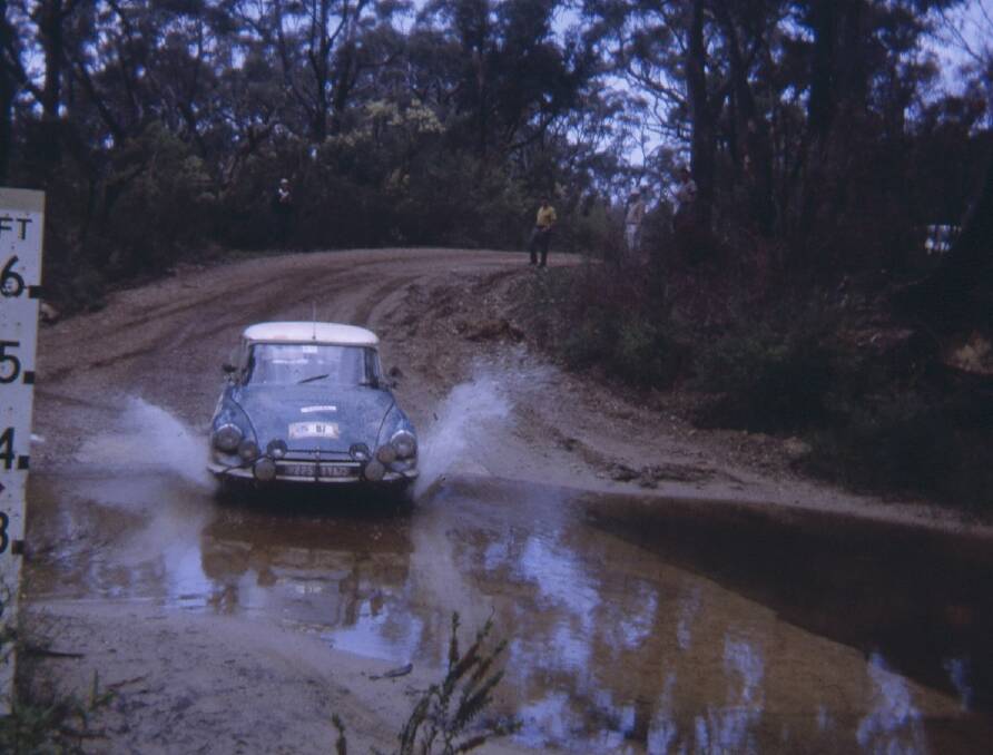 Paul Hoffman's photo of Lucien Bianchi and Jean-Claude Ogier's Citroen DS21 negotiating the creek crossing at Tianjara just moments before their accident.
