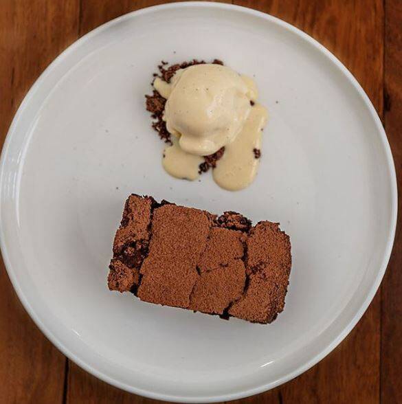 Chocolate Brownie and Ice Cream from the menu at Bangalay Dining Shoalhaven Heads.