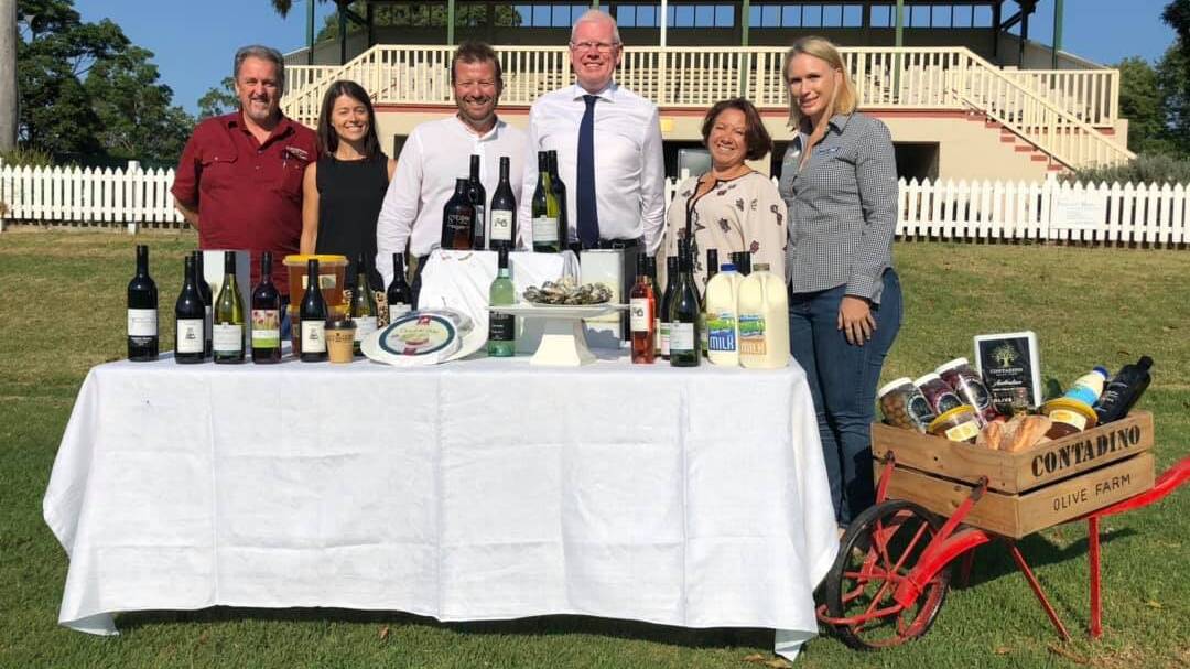 Flavours Shoalhaven's John Brumerskyj, Bannister’s Mollymook Erin Blair,  South Coast Food and Wine Festival managing director Sam Tooley, Kiama MC Gareth Ward, festival committee member Sonia Tooley and South Coast Dairy's Melanie Broomham. 