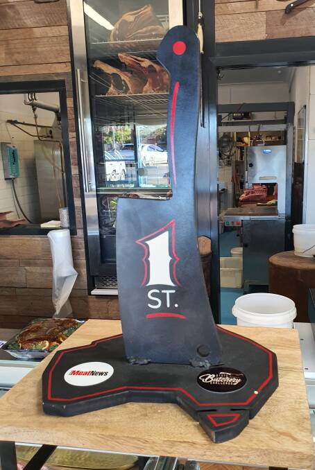 WINNER: Nathan Alcock's State Butchers' Competition first placed trophy is proudly on display at Mountain Side Meats at North Nowra.

