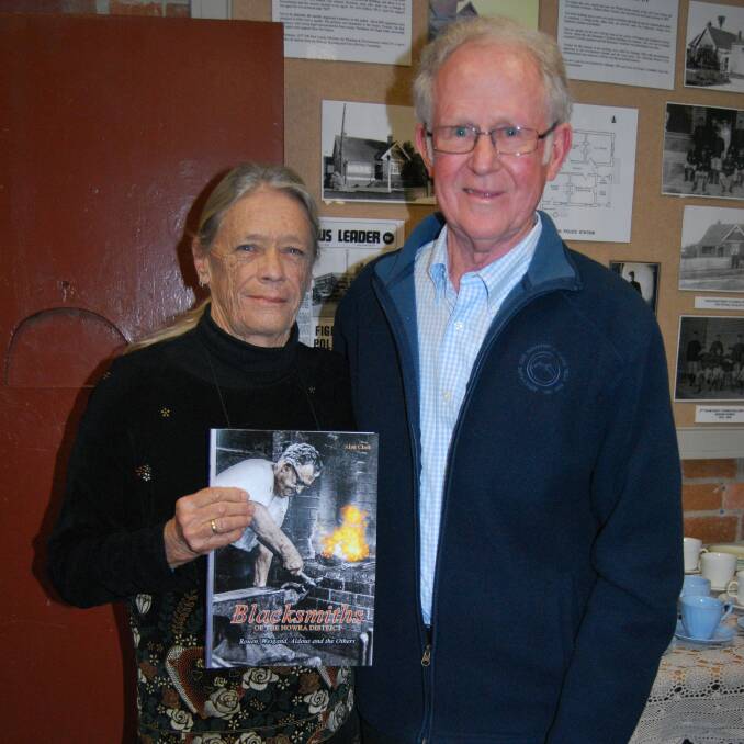 Merri Apperley launches Blacksmiths of the Nowra District with long-time friend and colleague Alan Clark.