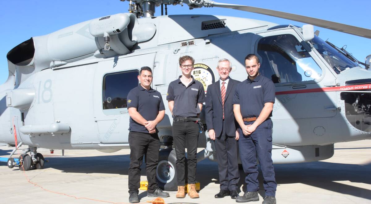 Lockheed Martin Director Business Development Neale Prescott welcomes new Sikorsky Australia apprentices Joel Grimston, Nicholas Poelczer and Luca Taglieri to the team.