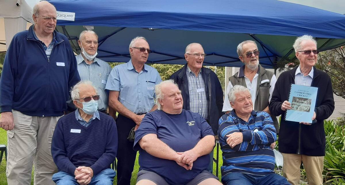 BOWLED OVER: A History of Cambewarra Cricket author Alan Clark (back far right) with some of the former players present at Sunday's launch (back) Darryl Goodger, Allen Baker, Hudson Binks, Tim Binks, Tony Innis. Front: Brian Wilson, Stephen Griffith and John Rankin. Image: Supplied