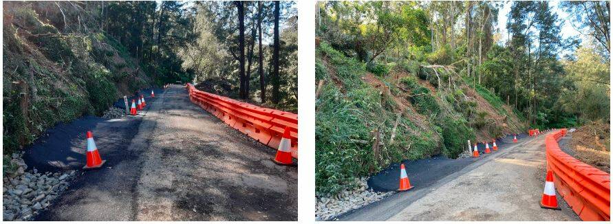 WORK: Upper Kangaroo Valley Road - One lane access is now available after tree removal, slope remediation and upgraded drainage works. Images: Supplied