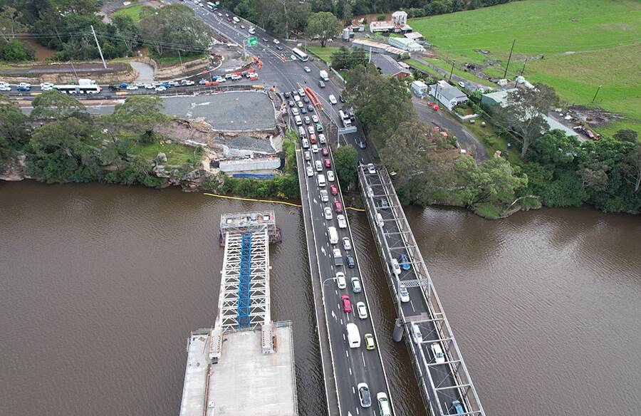 LOOKING GOOD: An aerial view of how the new Nowra bridge is progressing. Image: Transport for NSW