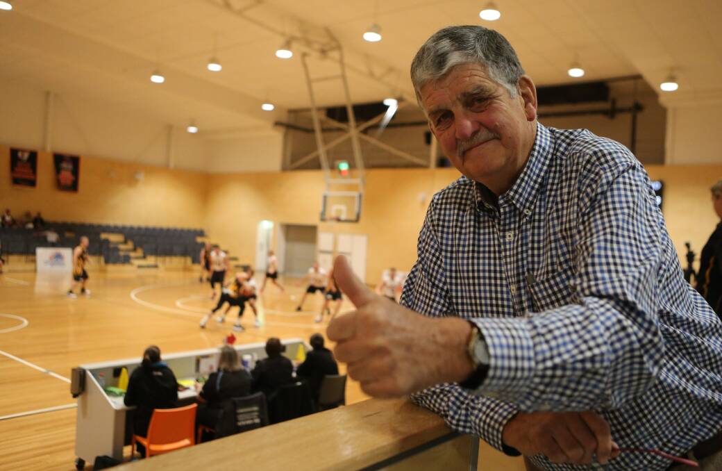 THUMBS UP: Shoalhaven Basketball stalwart John Martin at the Shoalhaven Indoor Sports Centre for the Tigers first senior match last Saturday night.
