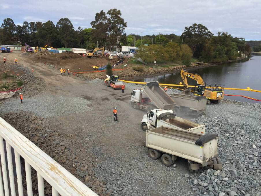 
WORKS GALORE: The worksite for the new $342 million Nowra bridge is a hive of activity.
