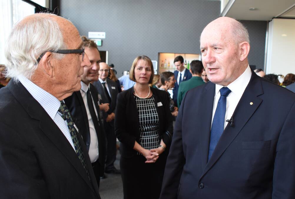 Mollymook Surf Lifesaving Club legend and life member Ivan Johnson with Governor General Sir Peter Cosgrove.