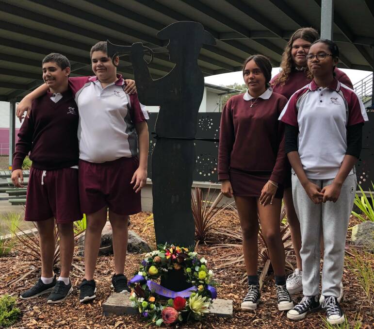 RESPECT: Some of Uncle Phillip McLeods nieces and nephews at the dedication of the garden at Vincentia High School in memory of indigenous returned service personnel.