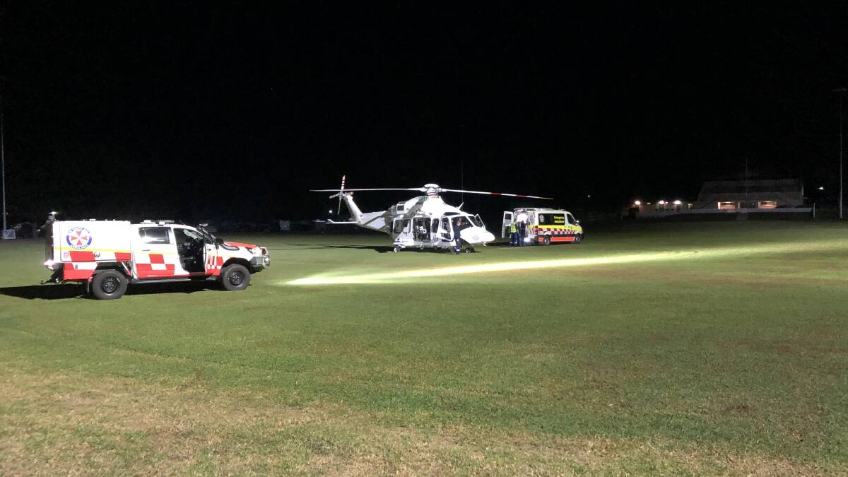 AIRLIFT: The injured man was airlifted to St George Hospital from the Berry Showground by the Toll NSW Ambulance Rescue helicopter. Photo: Fire and Rescue NSW Berry