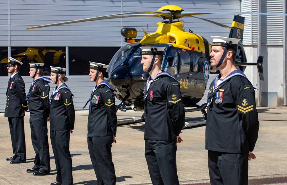 CLASS MEMBERS: Graduates of the mission sensor employment course on parade at the Joint Helicopter School graduation parade at 723 Squadron, HMAS Albatross. Photo: Cameron Martin
