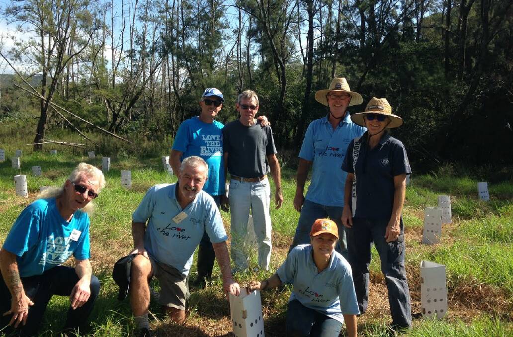 Riverwatch tree planting at Bamarang (back from left) Mick Ware, Ian Bice, Graeme Thompson, Ros Christie. Front: Dean Small, Bill Ellis and Margie Jirgens.