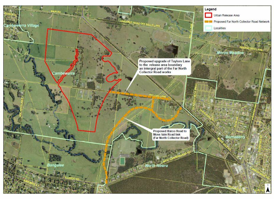 The proposed Far North Collector Road and thre Cambewarra Urban Release Area.