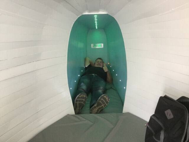 Rick Meehan in the tail section sleeping area of the Sea King.