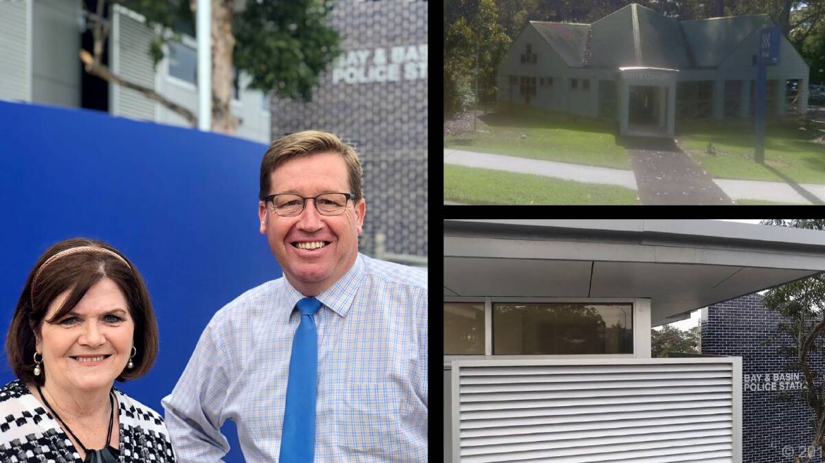  
South Coast MP Shelley Hancock and Police Minister Troy Grant have revealed the Huskisson Police Station (top right) will remain open even after the new $5 million  Bay and Basin station (below right) opens.