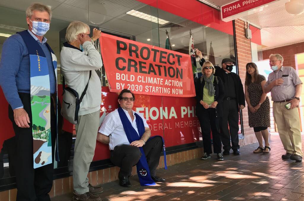 PROTEST: Kiama Australian Religious Response to Climate Change members took their climate action protest to outside Gilmore MP Fiona Phillips' Nowra office. Image: Supplied