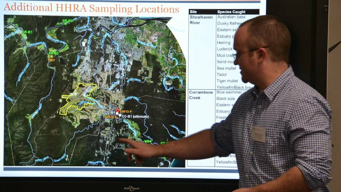 BRIEFING: Aurecon Environment and Planning Principal Adam Anderson explains some of the testings around HMAS Albatross at one fo teh many public information sessions into PFAS contamination at the Nowra Hill base and surrounds.