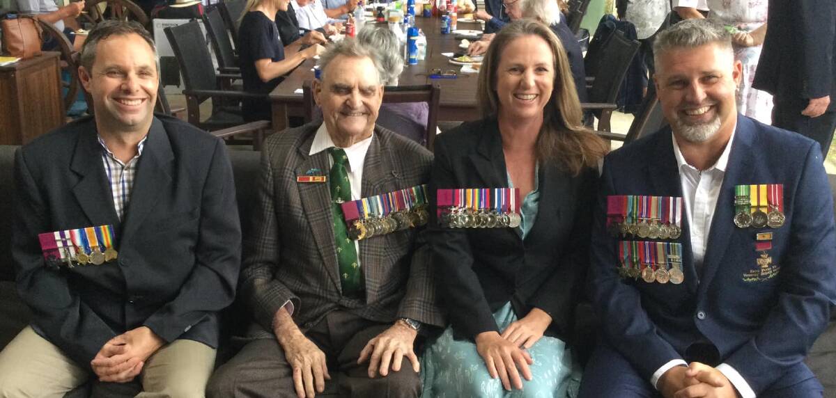 WHAT A GROUP: Australia's oldest VC recipient Keith Payne (second from left) was among the special guests at the Voyager service, which also included locals with links with Victoria Cross recipients, Ken Jacka (relative of Australia's first Victoria Cross recipient in World War I Captain Albert Jacka), Janine Lord (relative of New Zealand VC, Sergeant Reginald Judson) and Doug Ratty (great nephew of Reg Ratty VC).