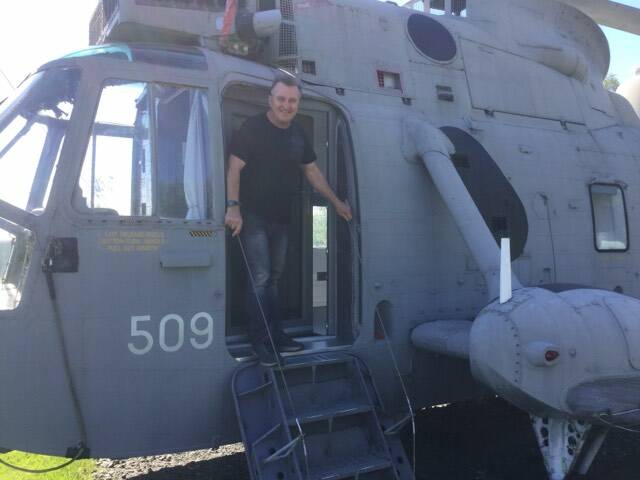 Rick Meehan in the former Royal Navy Sea King now converted into a glamping pod in Scotland.