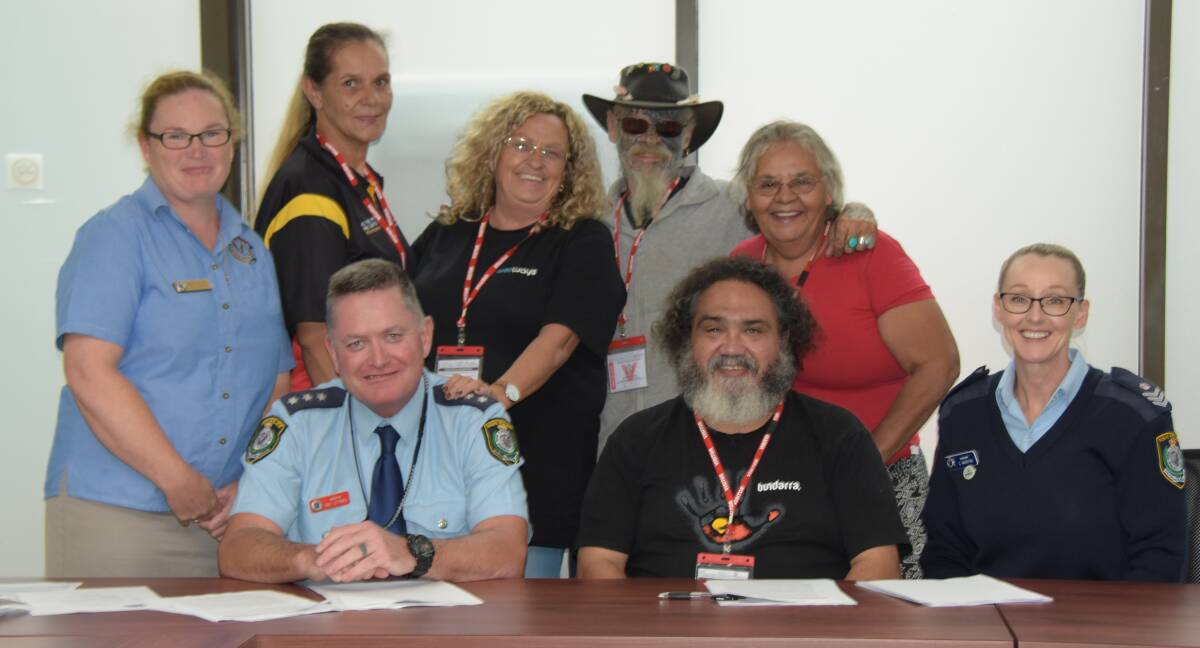 NEW INITIATIVE: Officer in charge of Nowra Police Station Inspector Ray Stynes, South Coast Police Liaison Officer Viv Sweney and training officer Sergeant Charlie Martin with the inaugural volunteers in the Aboriginal Custody and Victims Support Group, Noeleen Clarke, of the Aboriginal Community Justice Group, Kath Musico, of Wellways, Pirate and Jason Sharp, of the Djuin Men's Group and community member Janelle Burnes.