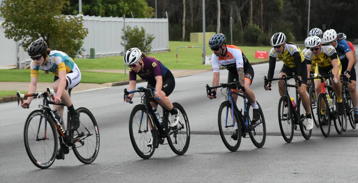 LEAD: Liam Wallis, Jade Colligan and Jayson Gal lead the Nowra Velo Club's 2022 Optus series C grade event. Image: Supplied