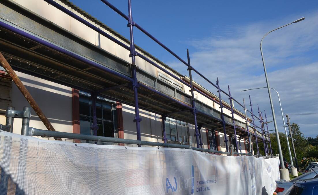 START: Scaffolding has been erected on the northern car park side of the School of Arts annex in Nowra to allow the upgrade work to the carried out.