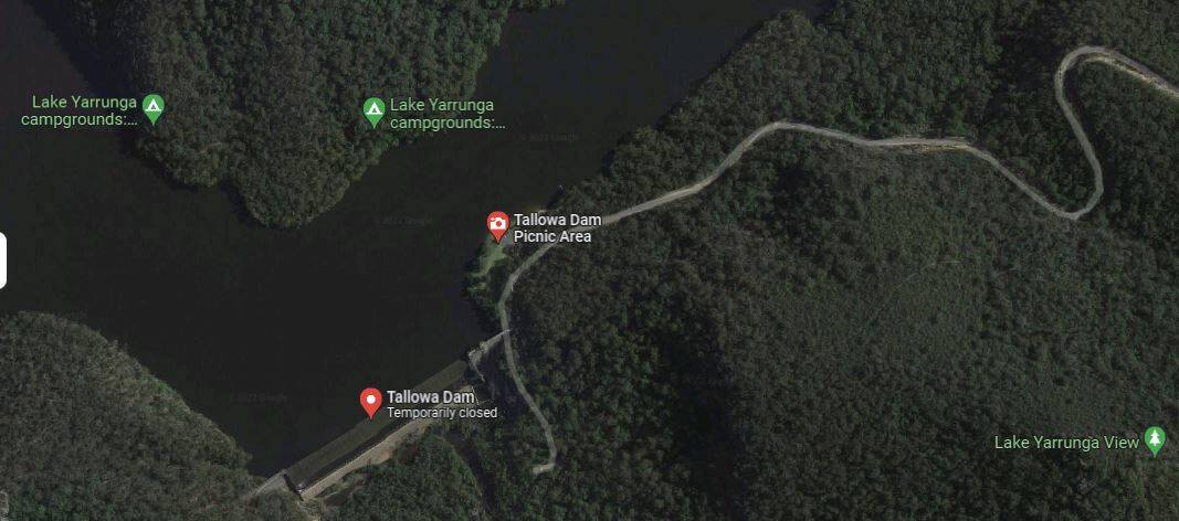ROAD CLOSED: The Tallowa Dam access road at Lake Yarrunga is likely to remain closed for up to 12 months due to a landslip. Image: Google Maps
