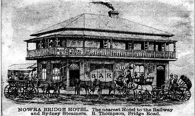A sketch of the Nowra Bridge Hotel from around the time of its opening in 1887.
