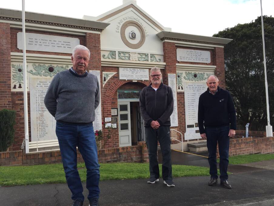 CELEBRATIONS: Gerringong RSL Sub-branch president Michael O'Leary, secretary Jeff McClenaughan and treasurer Wes Hindmarsh (from left) are looking forward to big celebrations to mark the Gerringong RSL Hall's centenary in November 2021.
