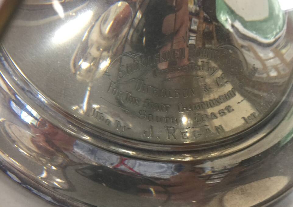 
INSCRIPTION: A close up of the inscription on the Nicholson Cup won by Jim Regan in 1925.
