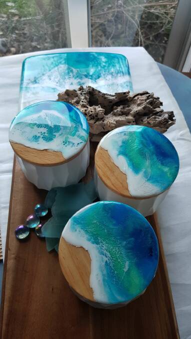 STUNNING WORK: Christine Pritchard in Studio 5, who works in resin, creating atmospheric art finishes on bespoke home décor such as chopping boards and bowls, will be new to the Currarong Art Trail this weekend.