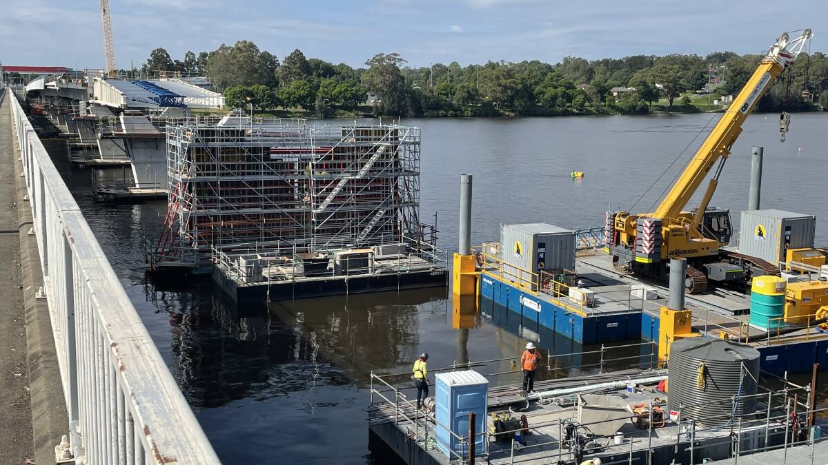 CONTINUED GROWTH: The $342 million new Nowra bridge has reached almost three quarters of the way across the river with 13 of the 19 deck segments now in place.
