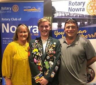 HOME SAFE: Saxon Perry with his parents Raylene and Dave after presenting his speech to the Rotary Club of Nowra.
