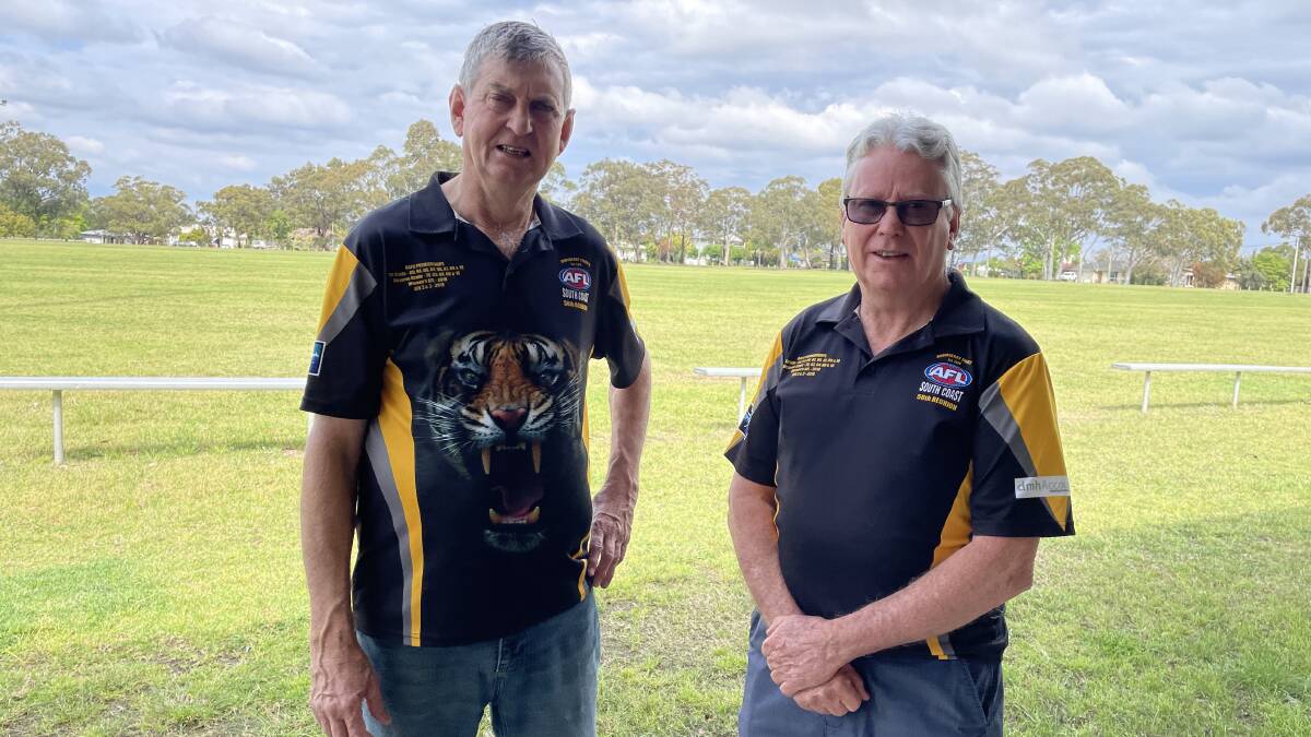 NEW COMPLEX: Longtime Bomaderry club member, treasurer and life member Neville Sticks Hickmott and president Tony McCann with the soon to be redeveloped Artie Smith Oval.