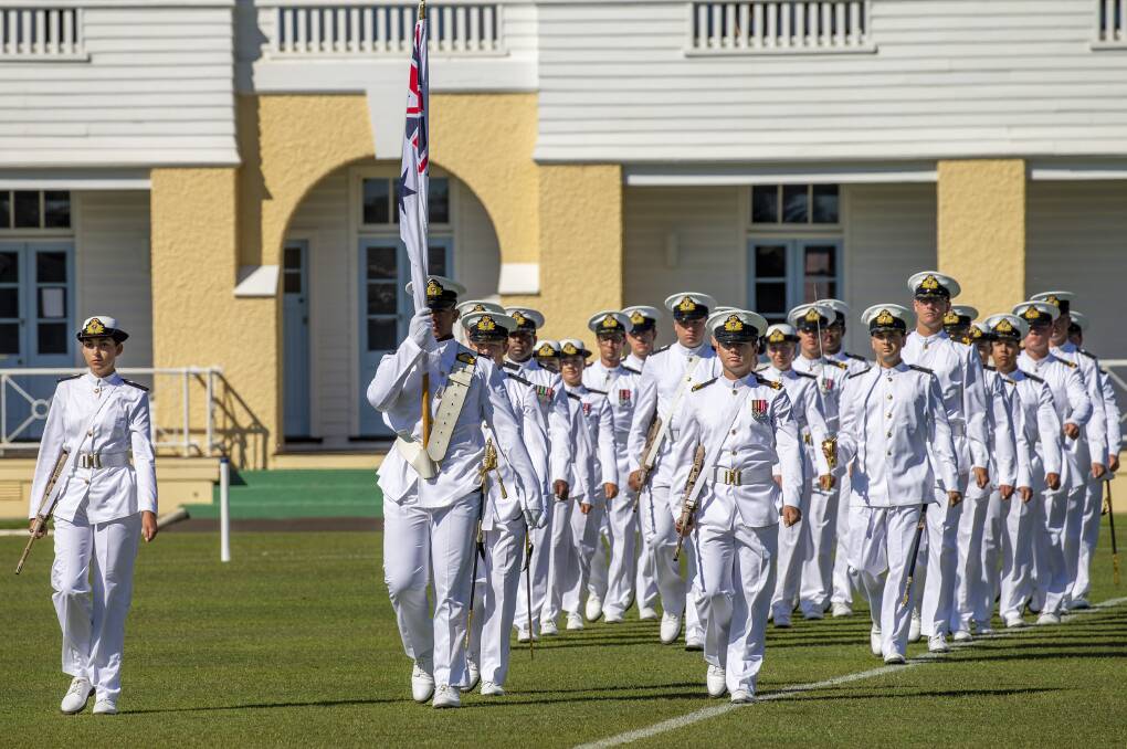New Entry Officers Course 63 graduation parade at HMAS Creswell. Photo: Cameron Martin
